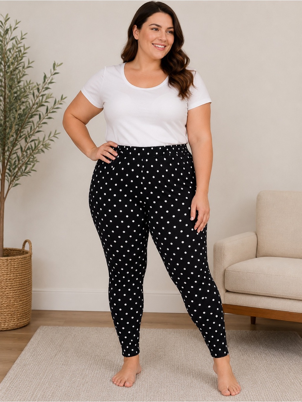 Bobbie Brooks Plus Size 1X Black & White Polka Dot Leggings